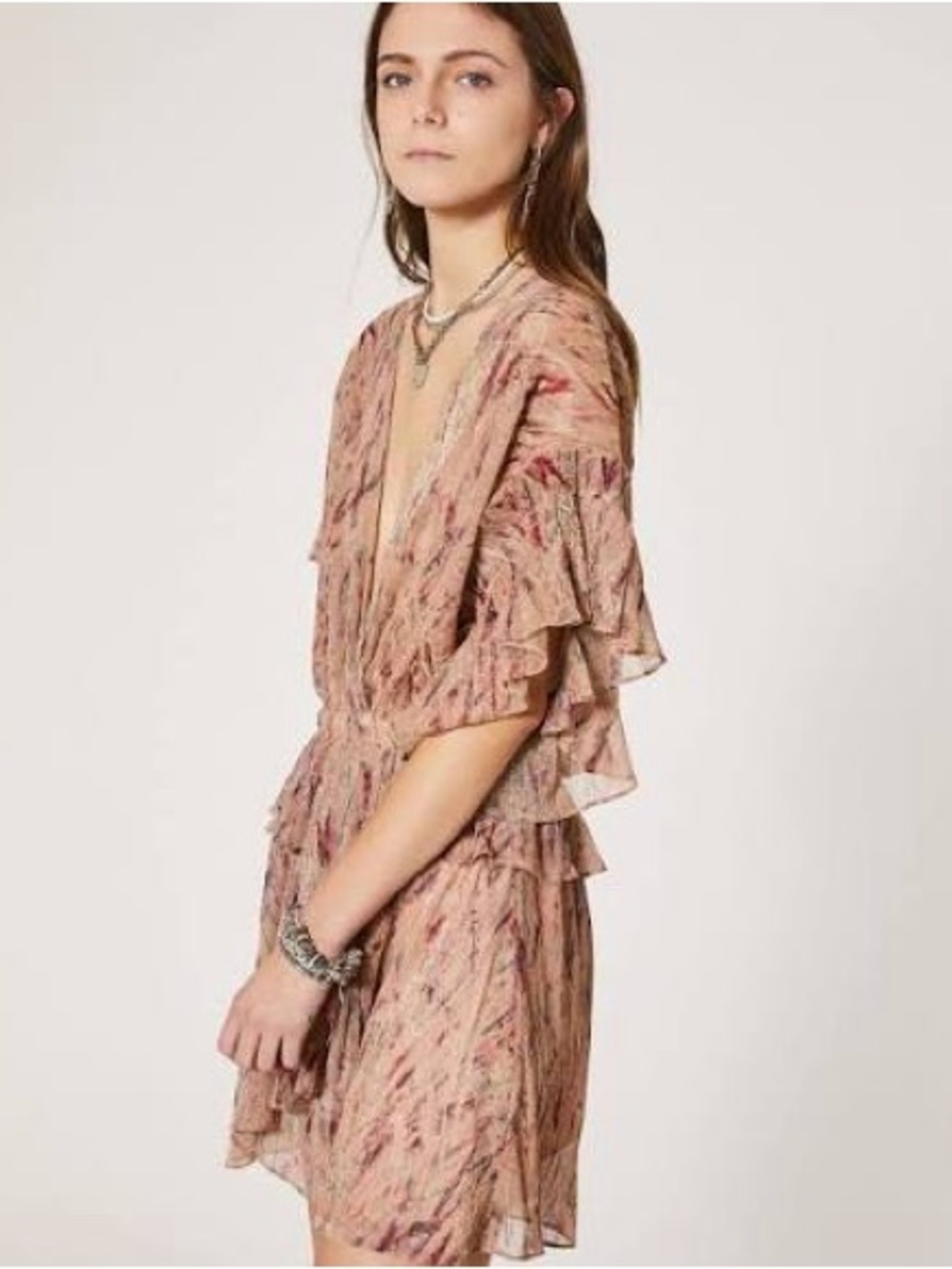 IRO Pink Floral Ruffle V-Neck Tunic